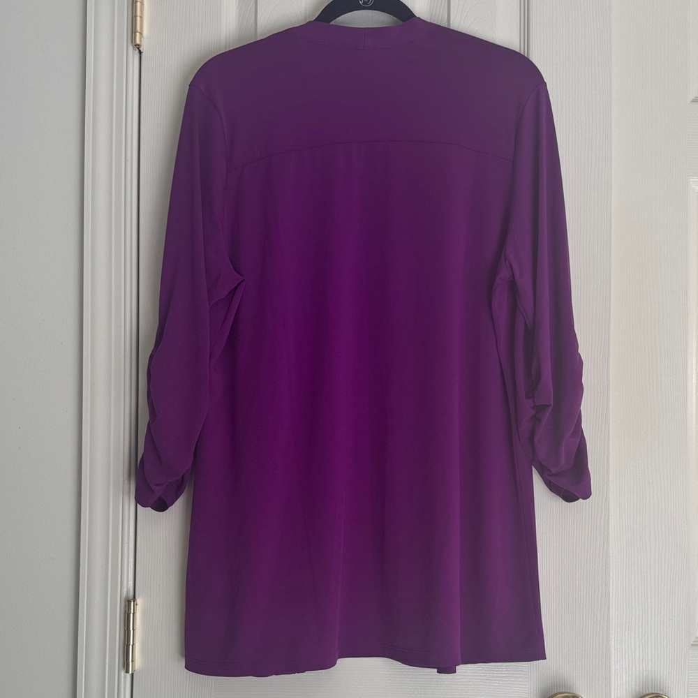 Susan Graver Liquid Knit 3/4 Sleeve Cardigan - Deep Purple - L - Picture 2 of 5